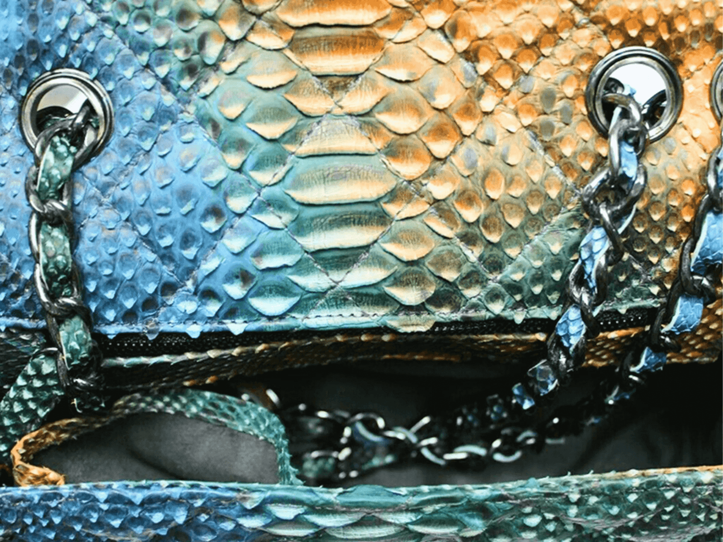 Diamond Quilt Snakeskin Chain Purse - Python Jacket by LFM Fashion
