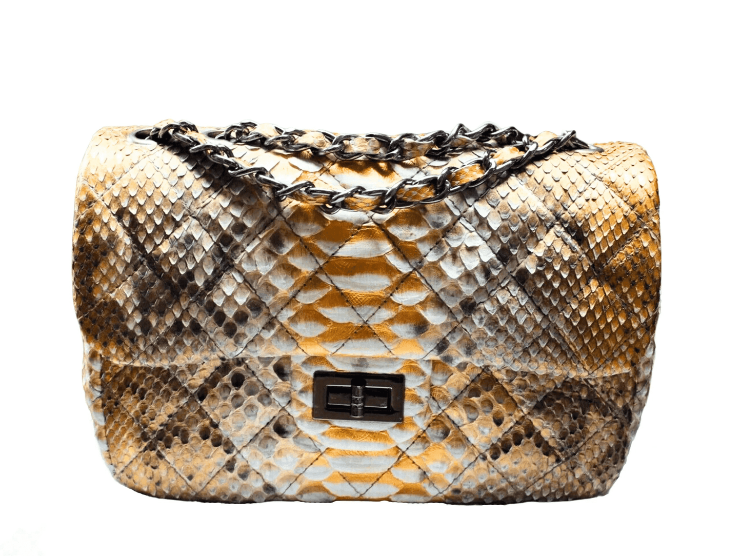 Diamond Quilt Snakeskin Chain Purse - Python Jacket by LFM Fashion