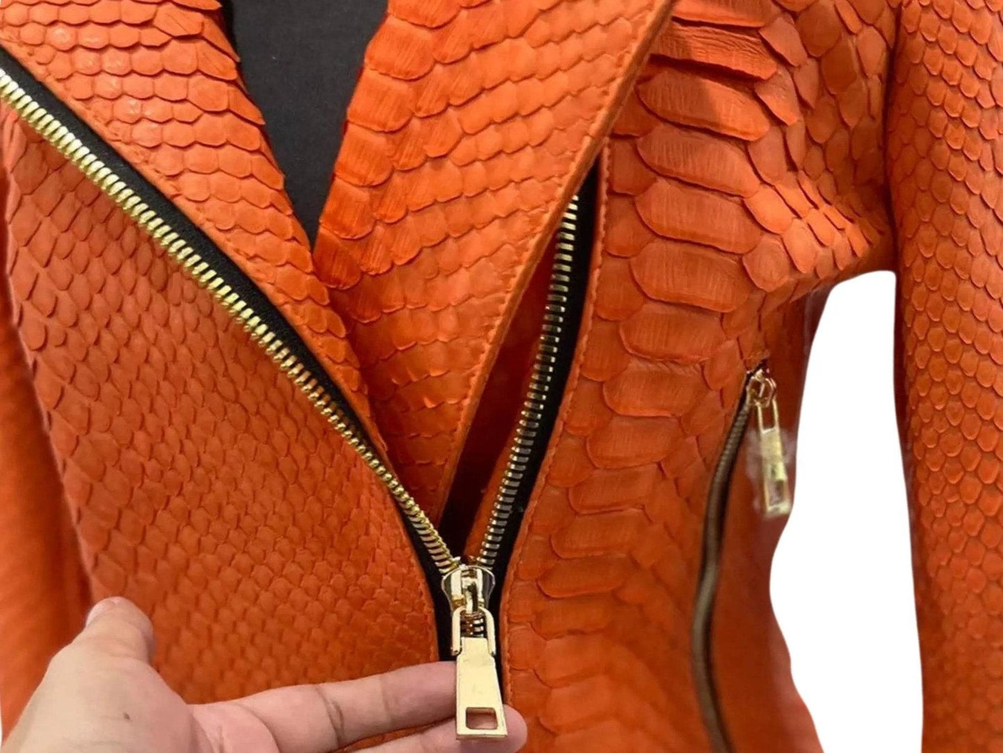 Dusty Orange Snakeskin Leather Jacket - LFM Fashion
