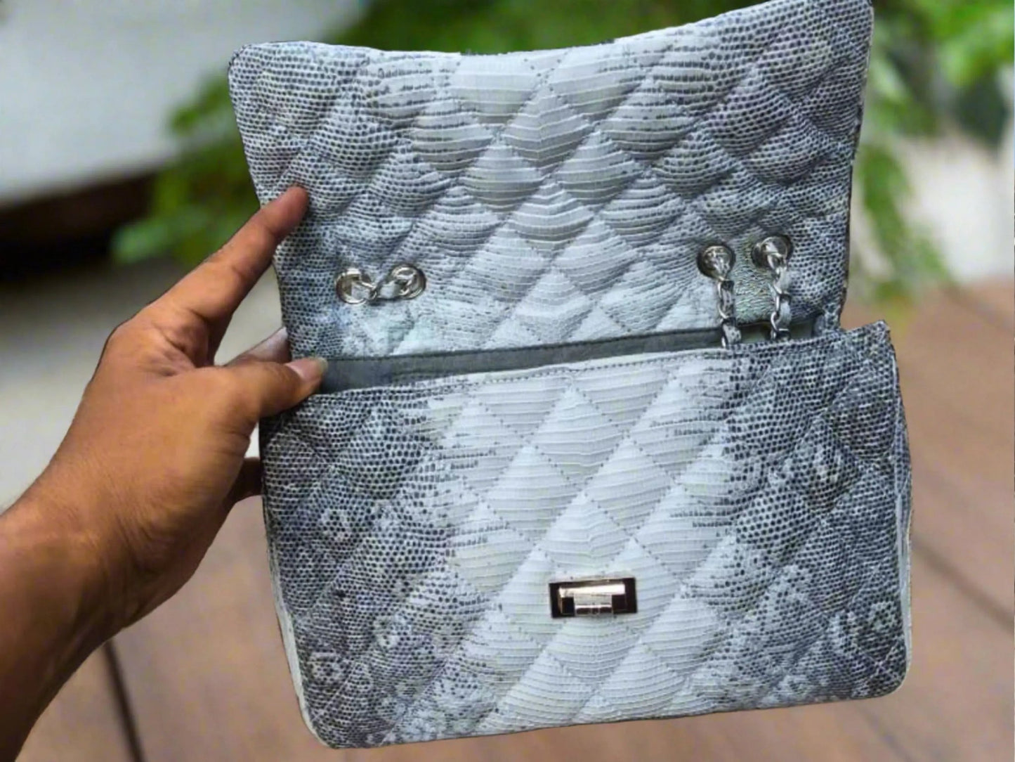Exotic Quilted Lizard Skin Bag - Python Jacket by LFM Fashion
