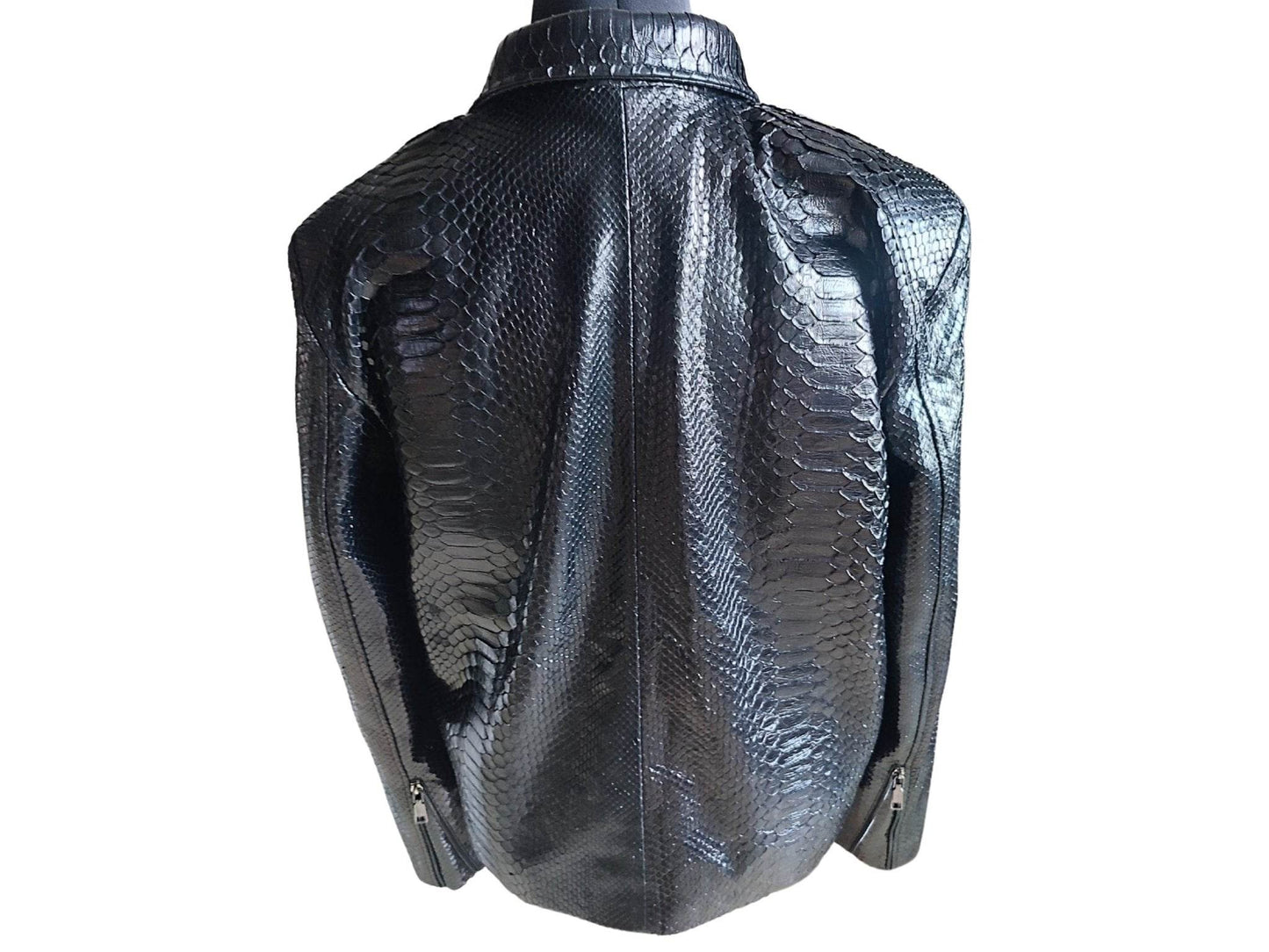 Glossy Black Snakeskin Motorcycle Leather Jacket - LFM Fashion