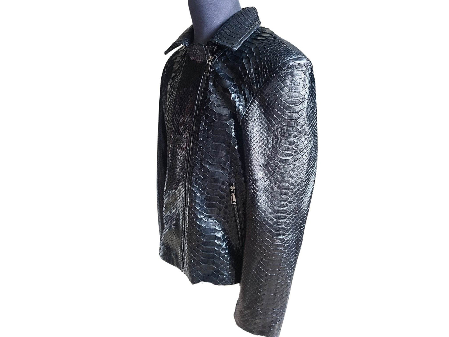 Glossy Black Snakeskin Motorcycle Leather Jacket - LFM Fashion