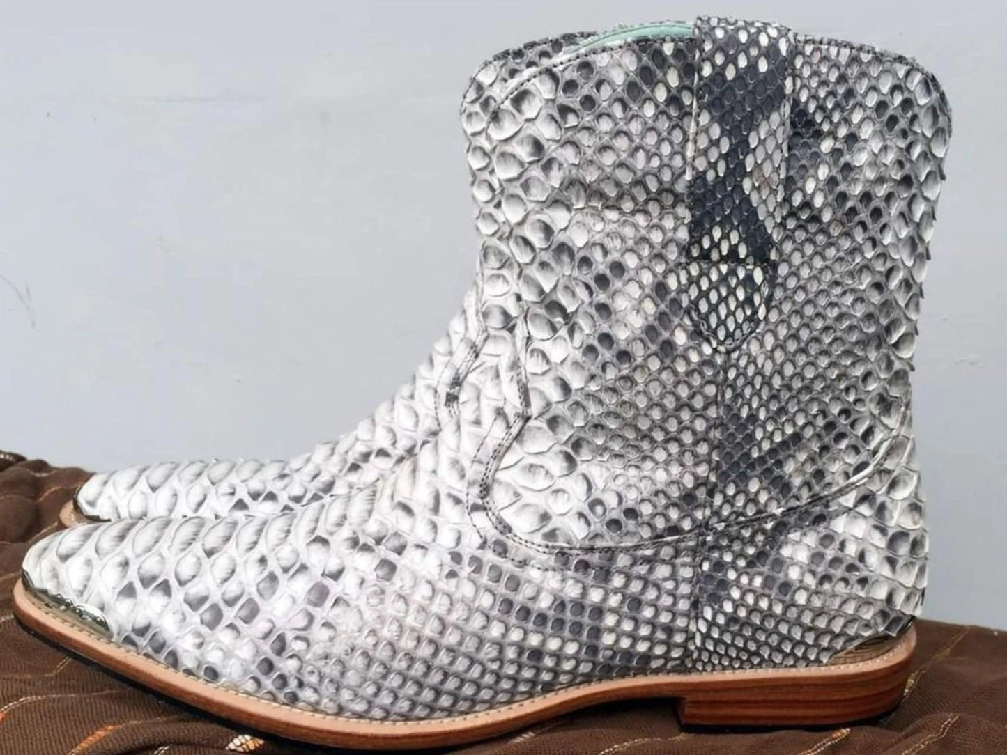 Grey Snakeskin Cowboy Boots - Python Jacket by LFM Fashion