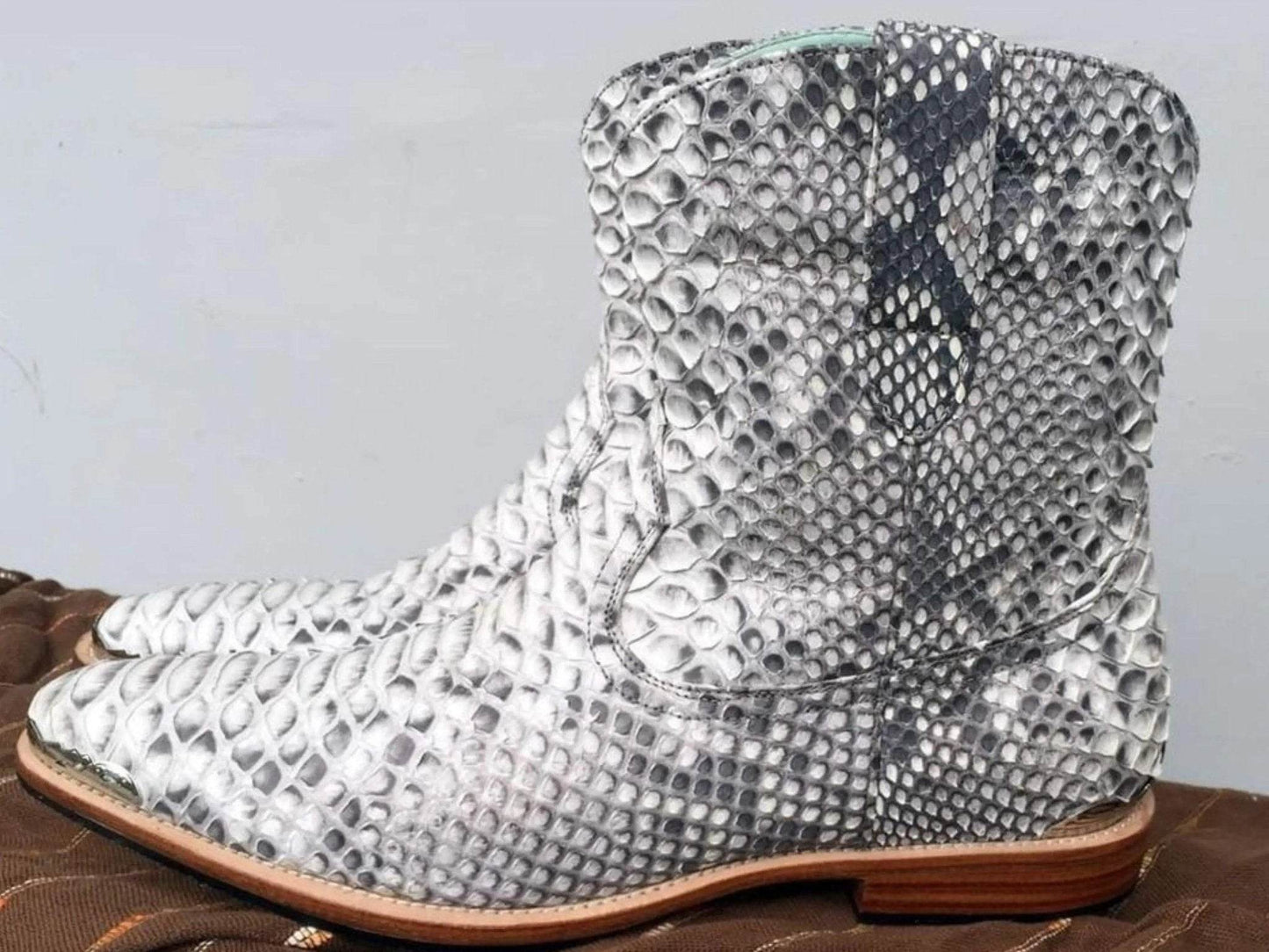 Grey Snakeskin Cowboy Boots - LFM Fashion