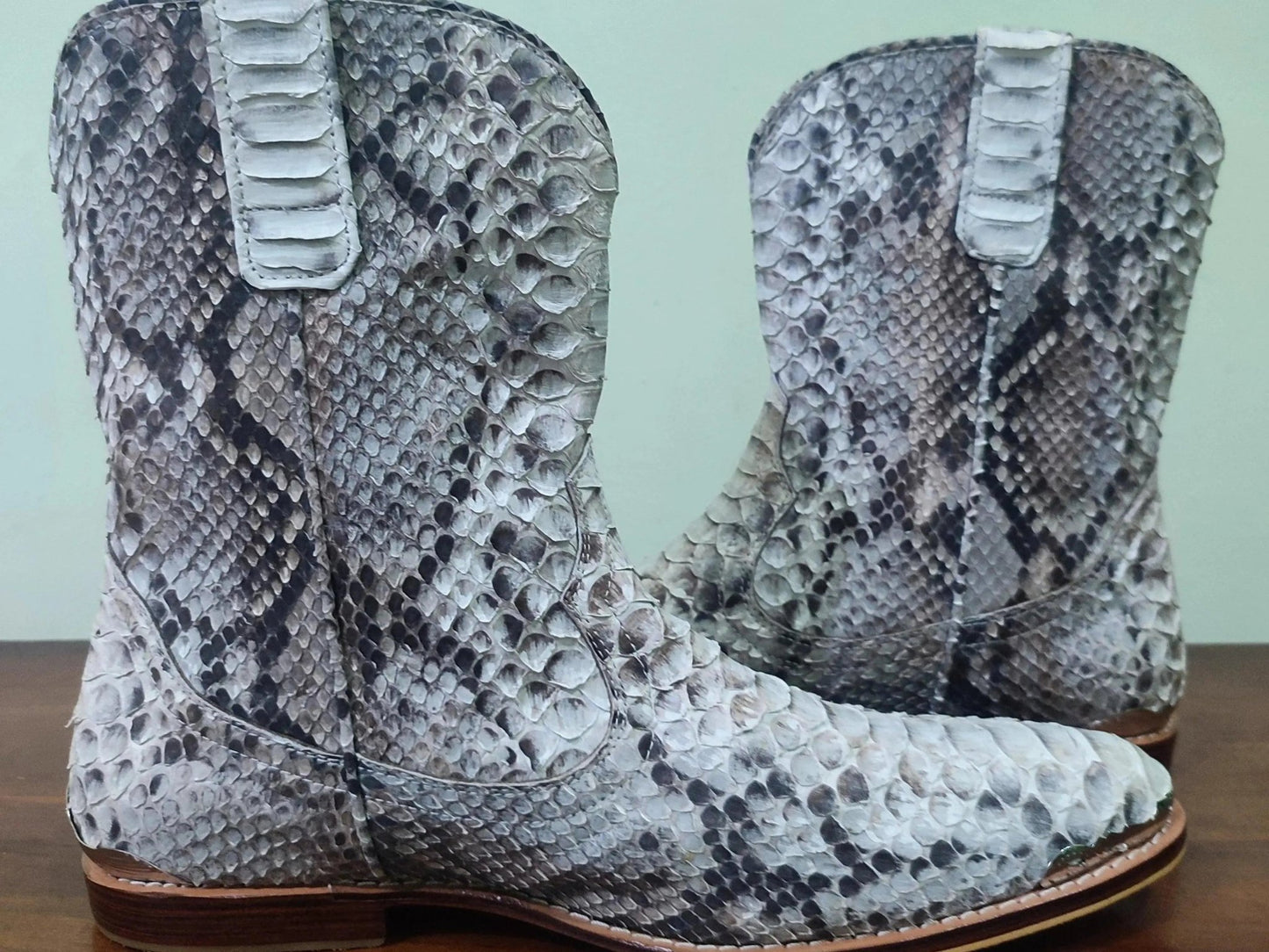 Grey Snakeskin Cowboy Boots - Python Jacket by LFM Fashion