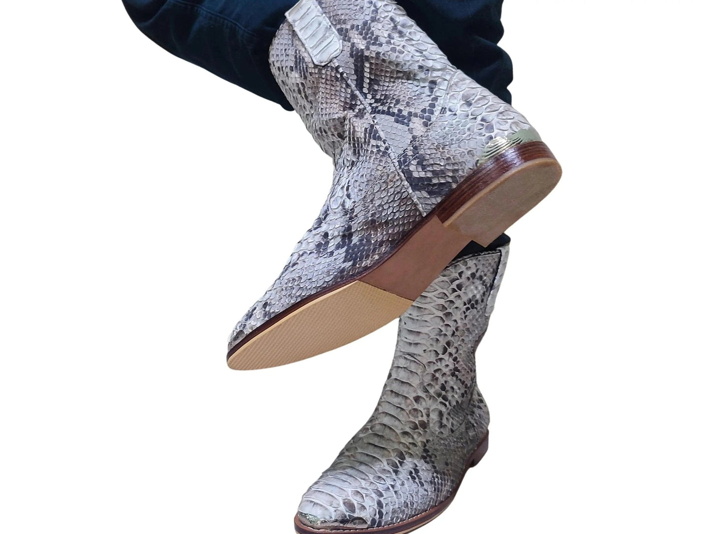 Grey Snakeskin Cowboy Boots - Python Jacket by LFM Fashion