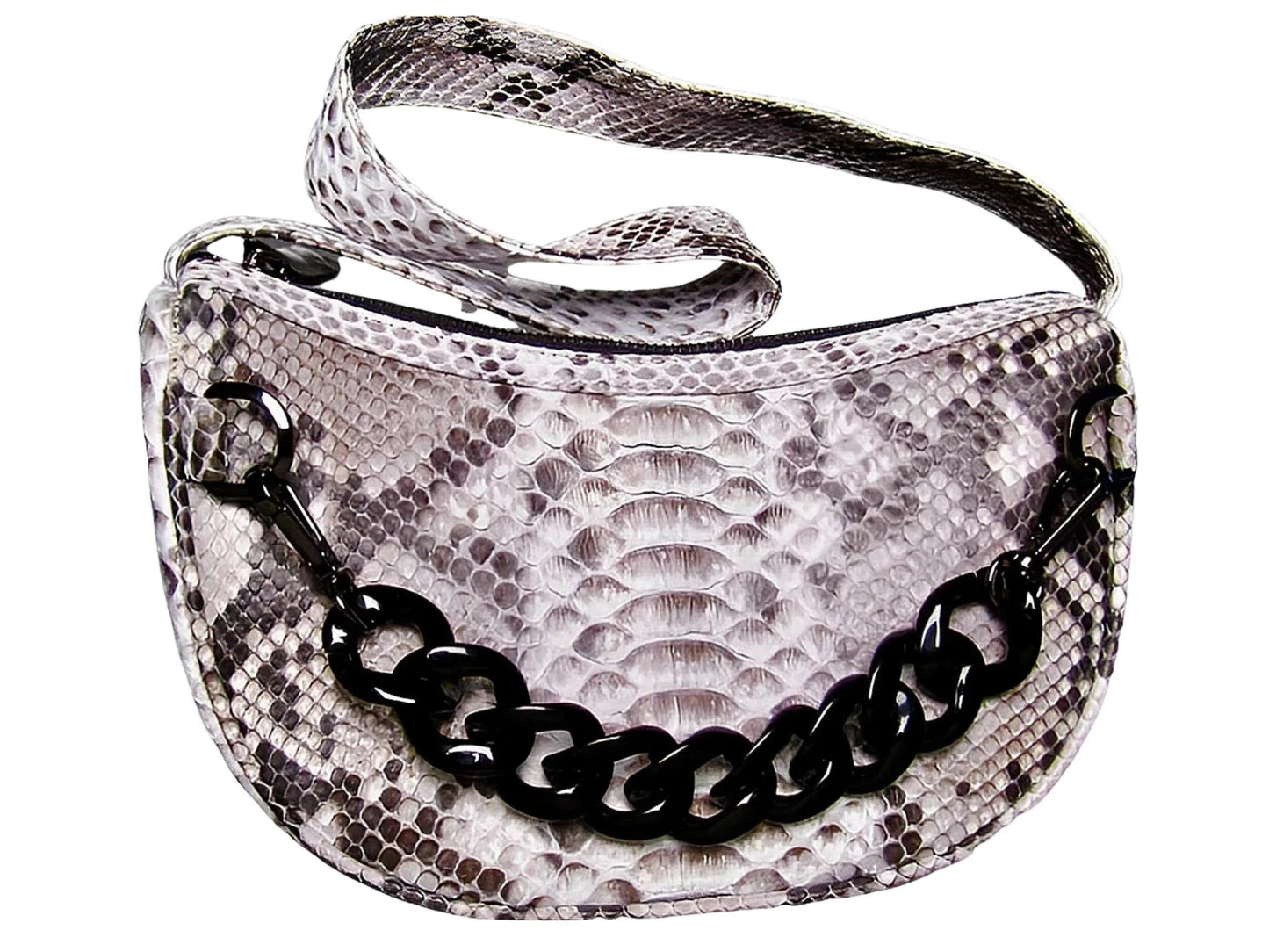 Half Moon Shoulder Bag Acrylic Strap Accent - Python Jacket by LFM Fashion