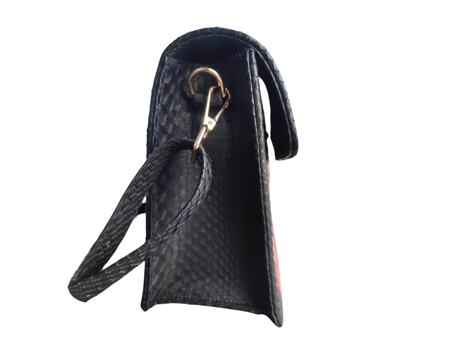Hand Painted Snakeskin Bag with Rose Flowers - LFM Fashion