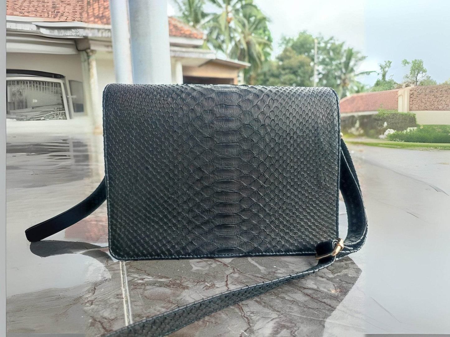 Hand Painted Snakeskin Bag with Rose Flowers - LFM Fashion