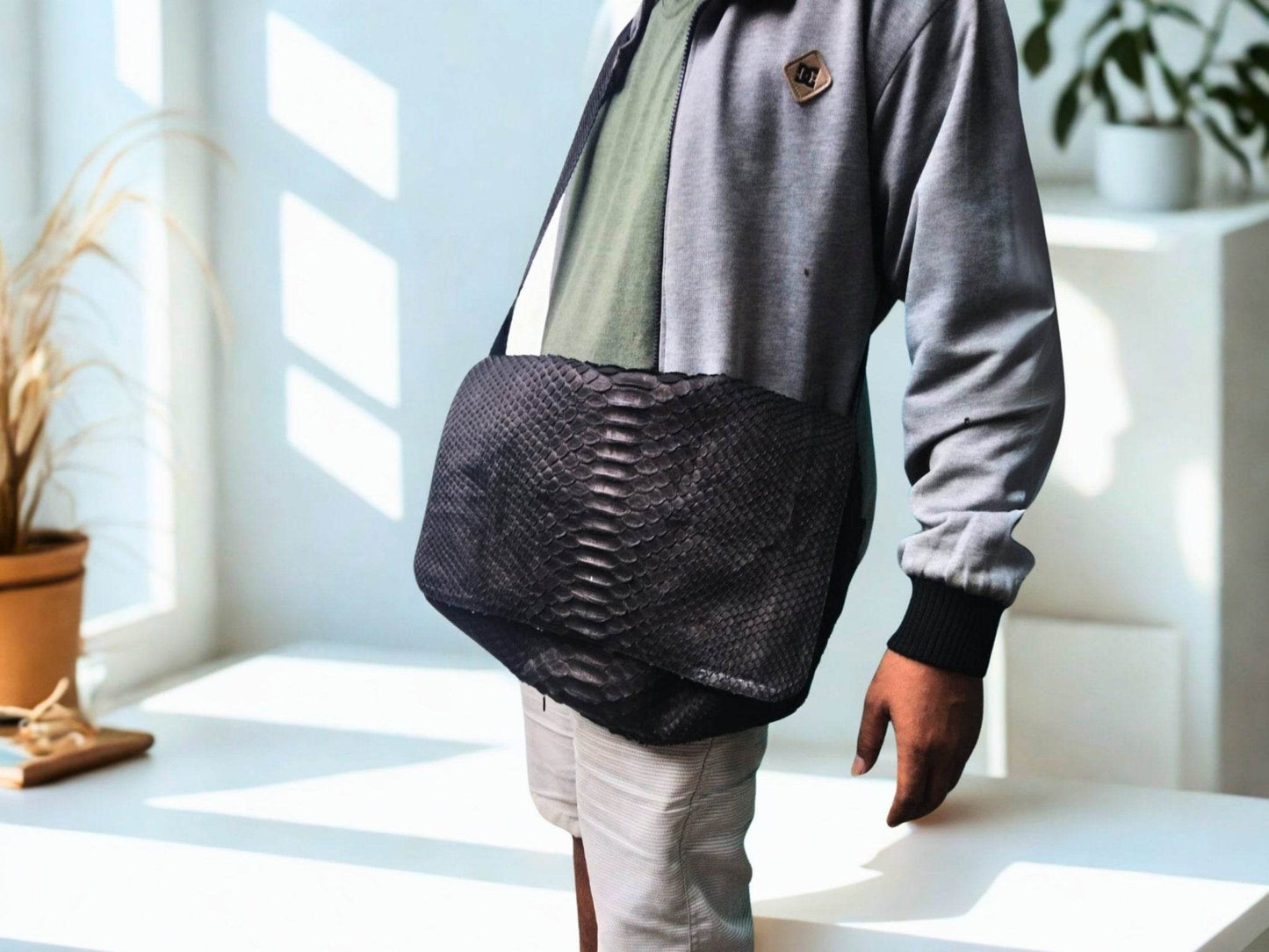 Handcrafted Genuine Python Snakeskin Messenger Bag for Men - LFM Fashion
