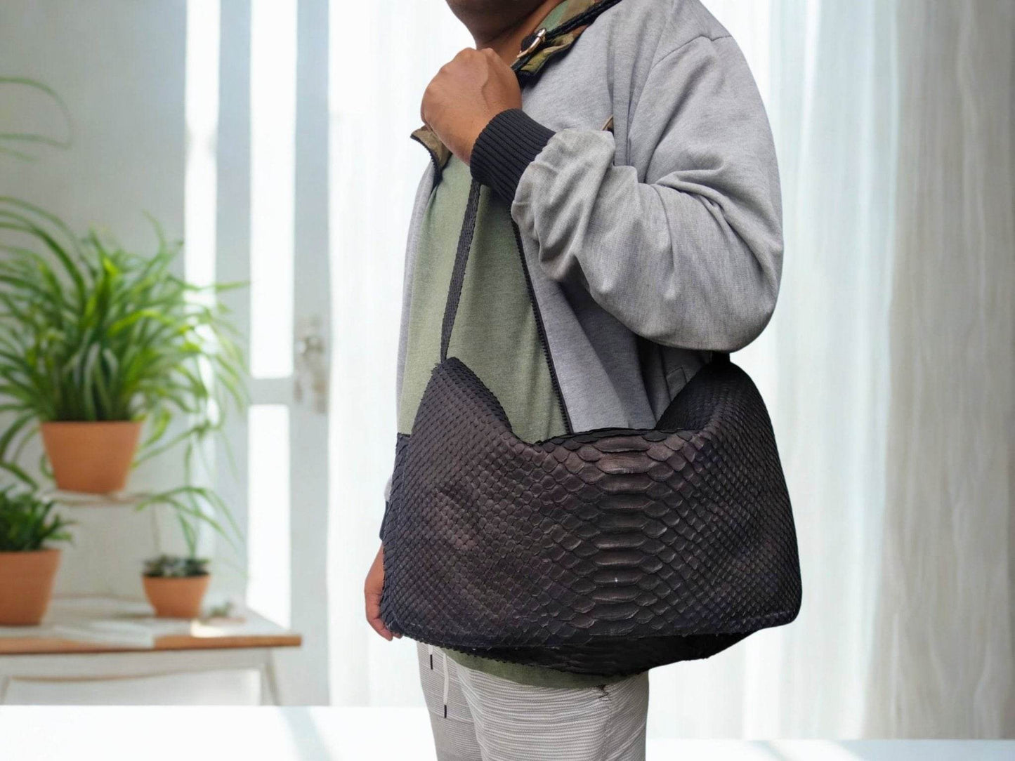Handcrafted Genuine Python Snakeskin Messenger Bag for Men - LFM Fashion