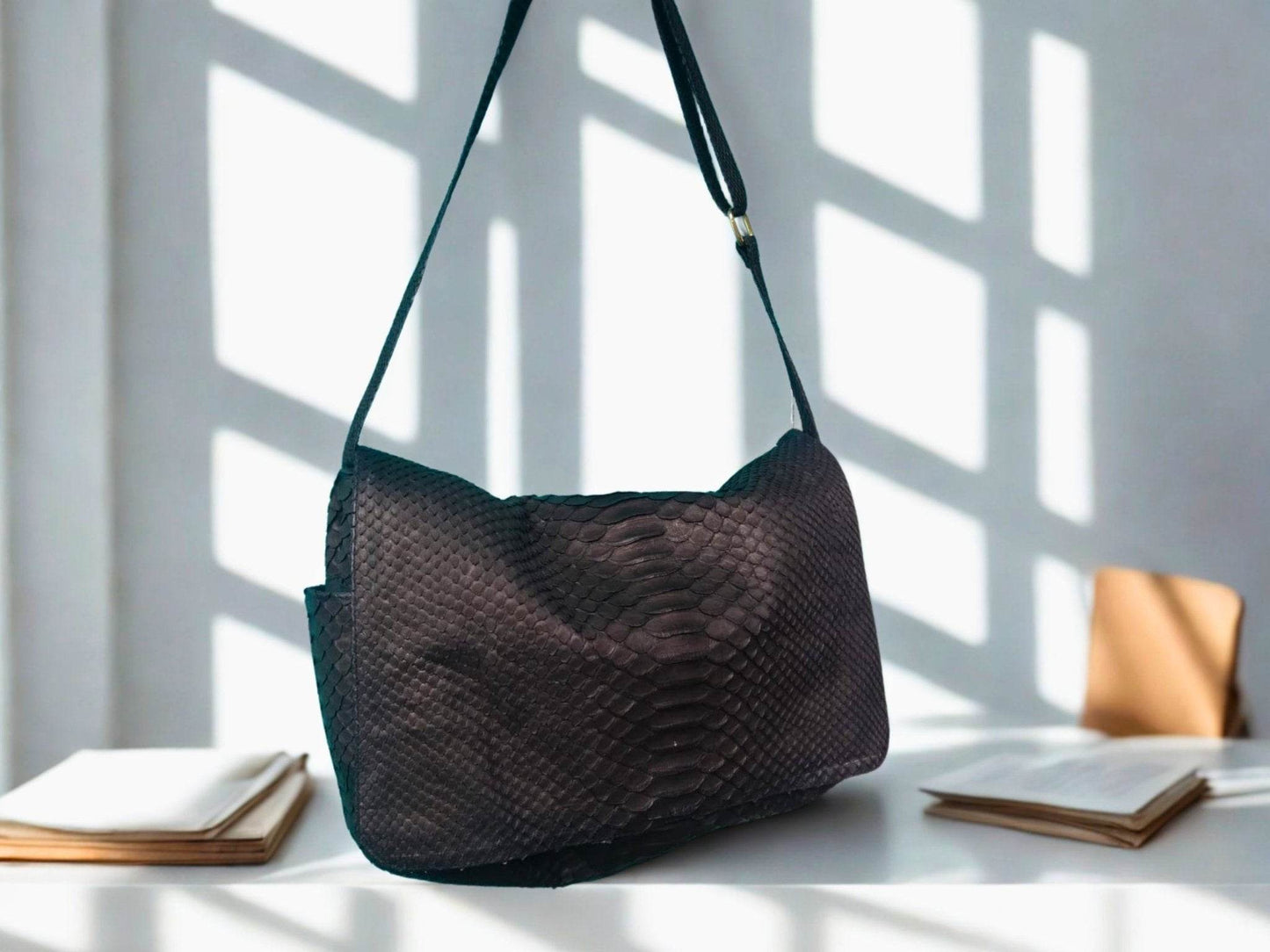 Handcrafted Genuine Python Snakeskin Messenger Bag for Men - LFM Fashion
