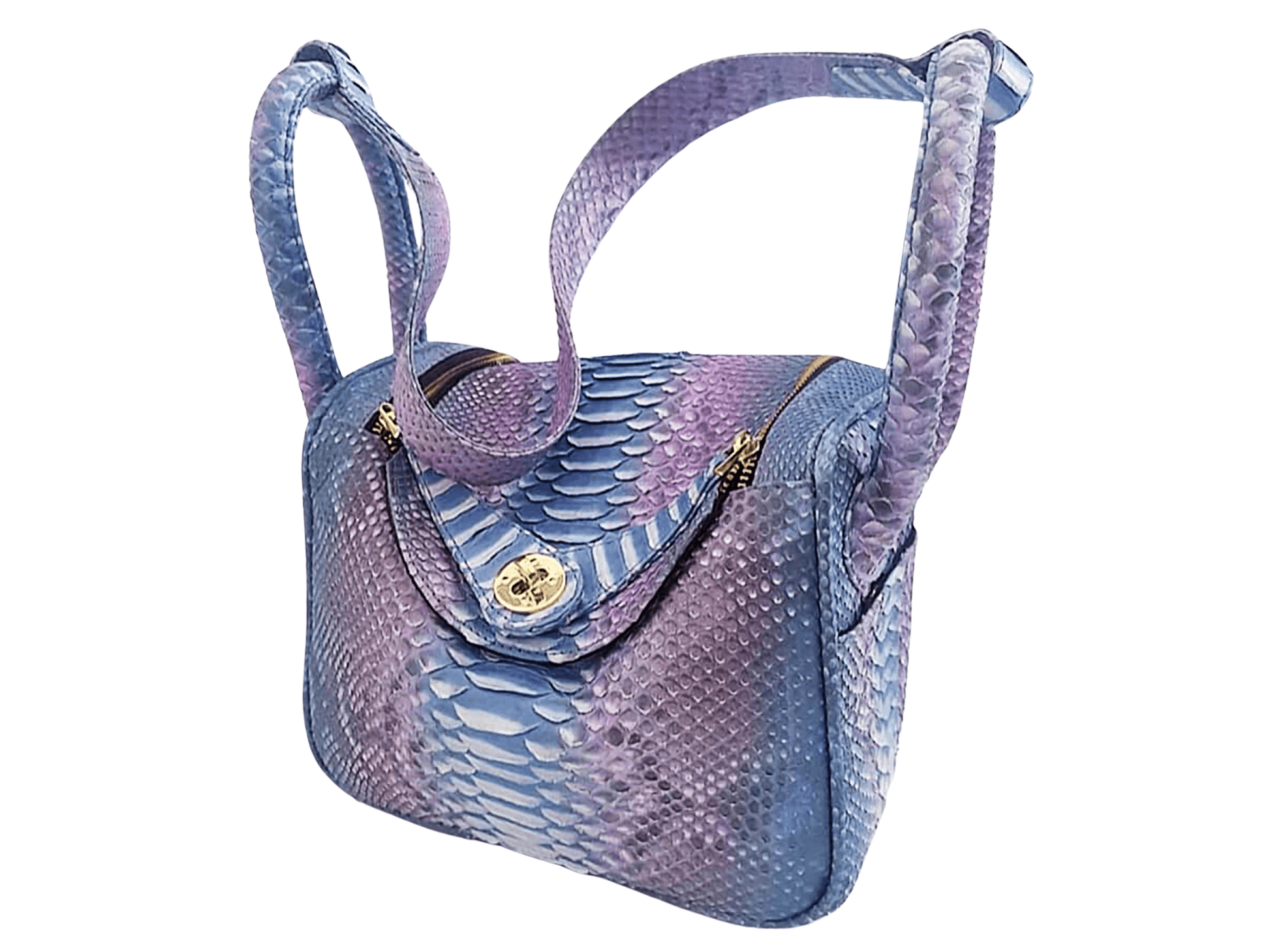 Hermes Snakeskin Lindy Bag 25 Purple dragon mixed Cashmere Blue Python Jacket by LFM Fashion