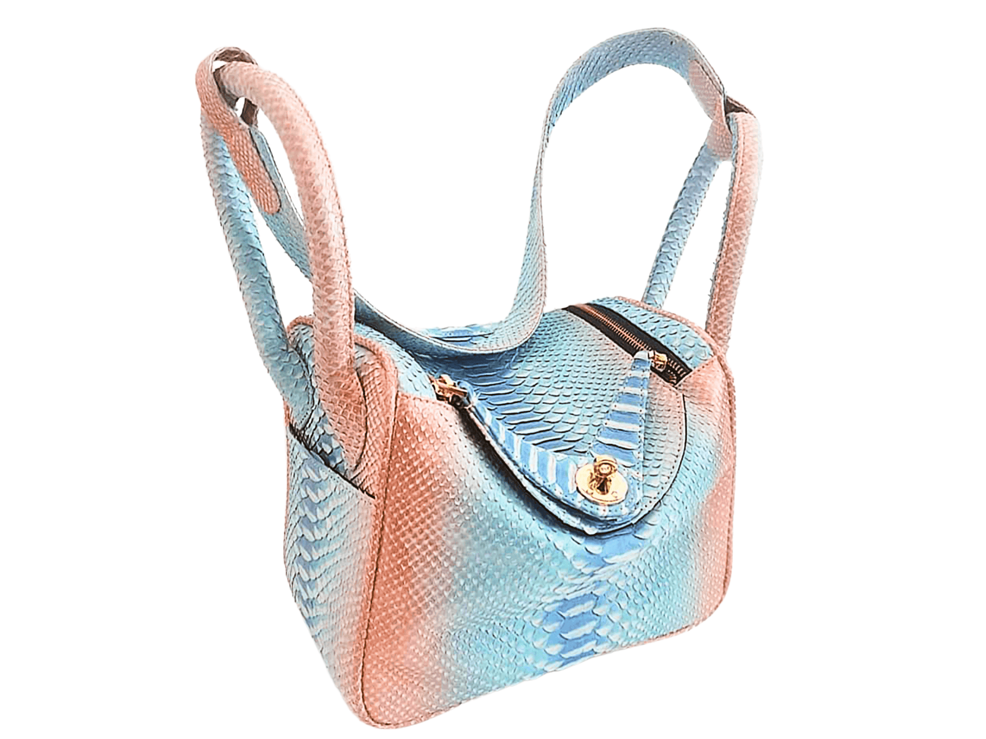Hermes Snakeskin Lindy Bag 25 Nude Pink mixed Light Blue Python Jacket by LFM Fashion