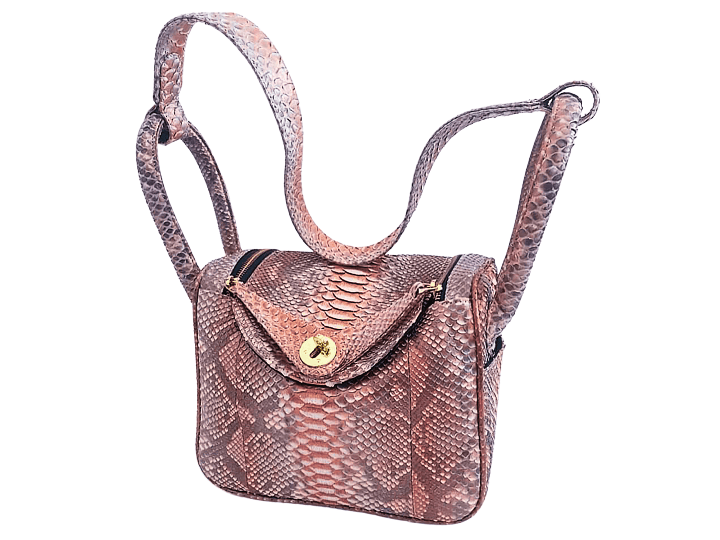 Hermes Snakeskin Lindy Bag 25 Nude Pink mixed Brown Python Jacket by LFM Fashion