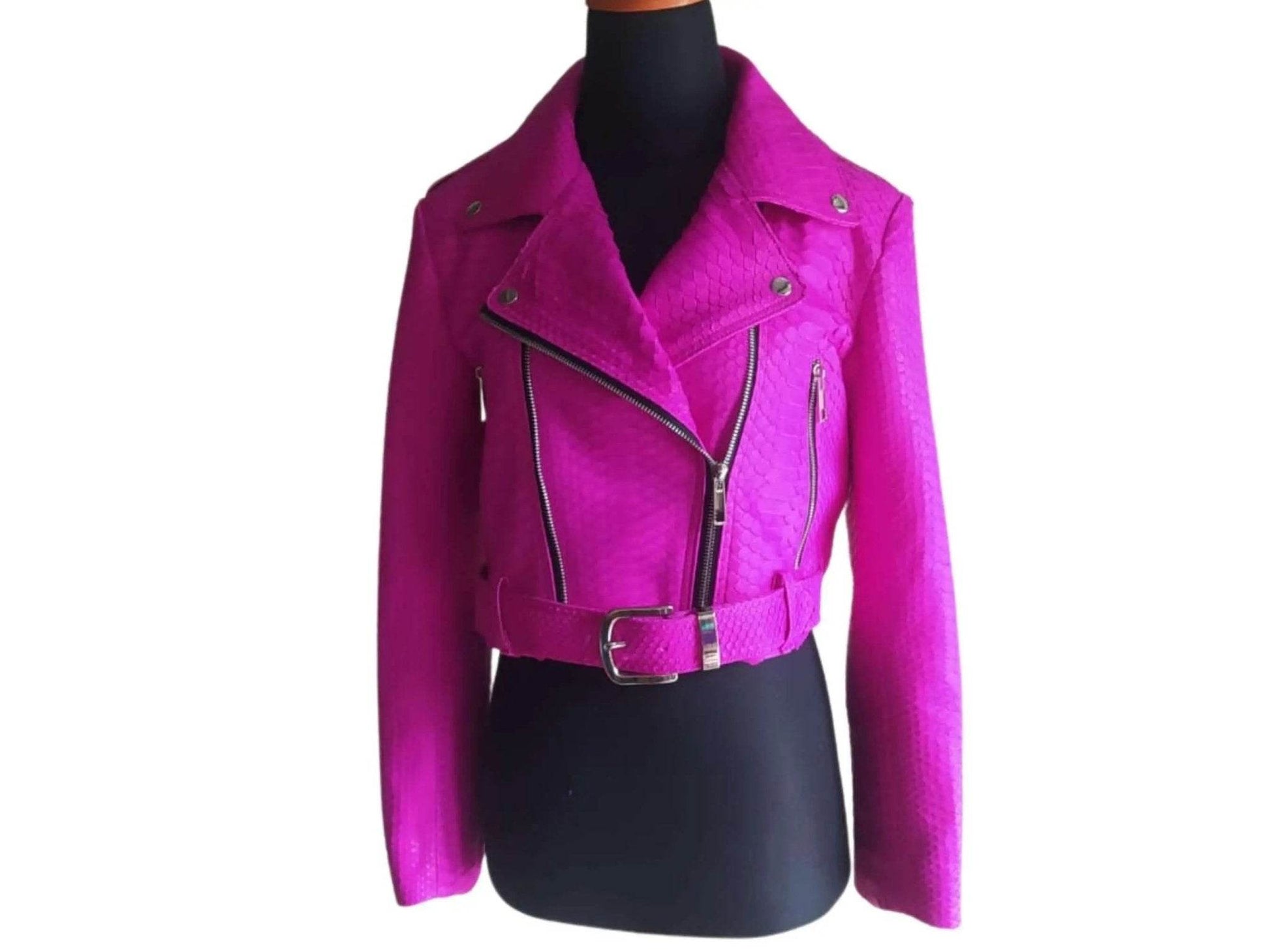Hot Pink Snakeskin Python Leather Jacket - LFM Fashion