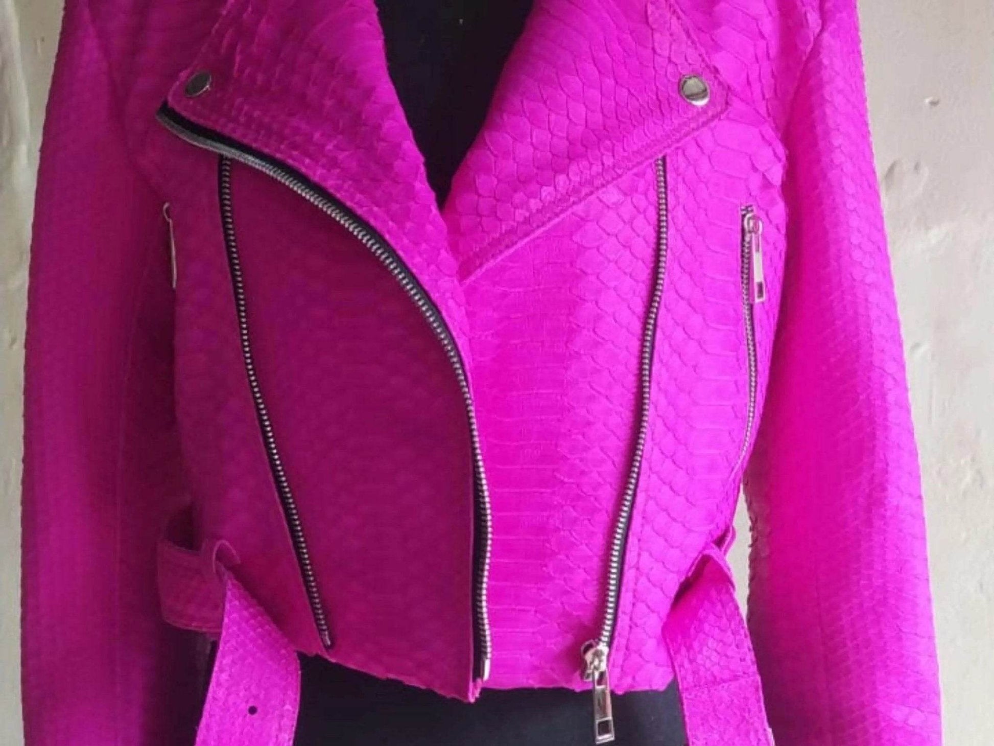Hot Pink Snakeskin Python Leather Jacket - LFM Fashion