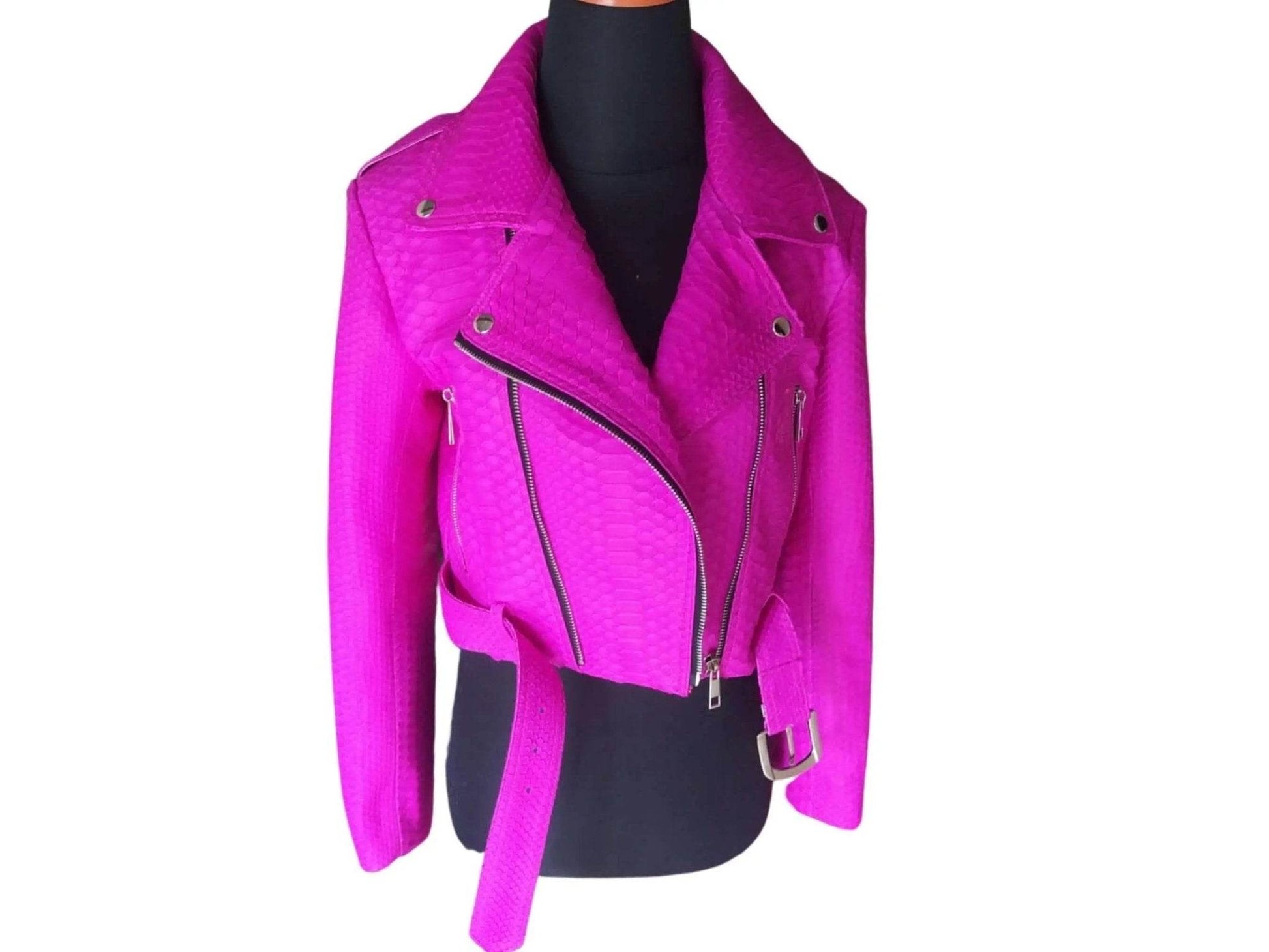 Hot Pink Snakeskin Python Leather Jacket - LFM Fashion