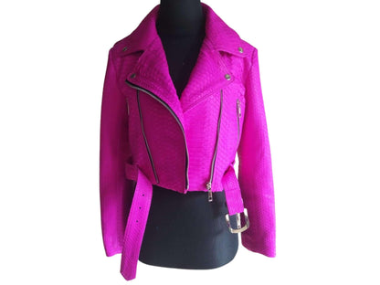 Women Jacket Hot Pink Snakeskin Python Leather Jacket Python Jacket by LFM Fashion