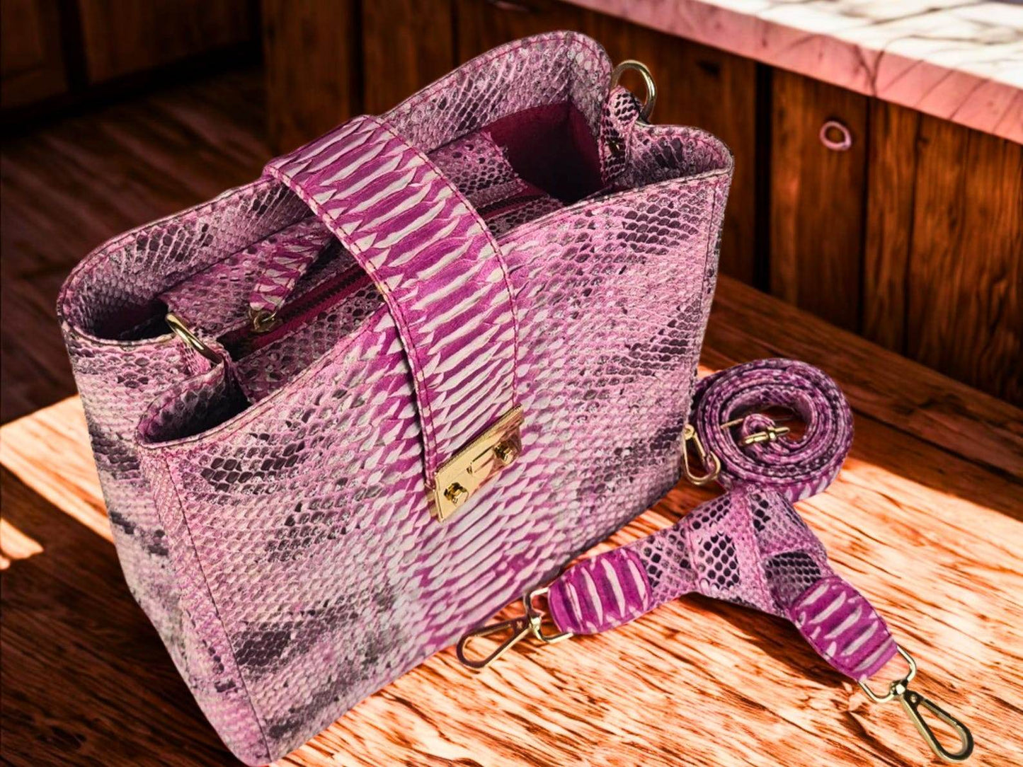 Handcrafted Pink Snakeskin Shoulder Bag - LFM Fashion