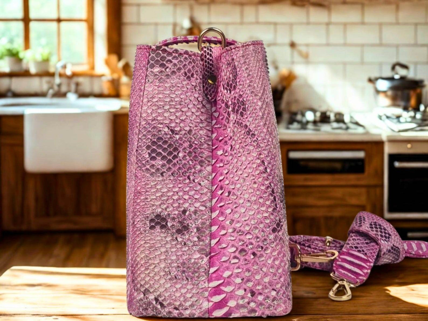 Handcrafted Pink Snakeskin Shoulder Bag - LFM Fashion