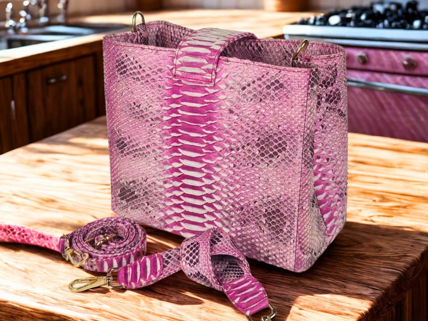 Handcrafted Pink Snakeskin Shoulder Bag - LFM Fashion