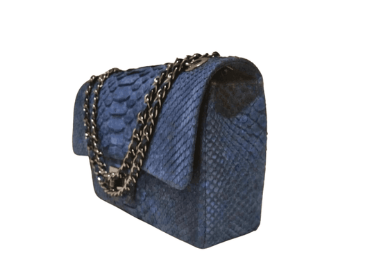 Independence Blue Snakeskin Double Flap Shoulder Bag - LFM Fashion