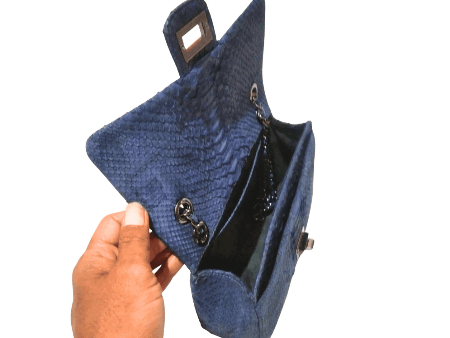 Independence Blue Snakeskin Double Flap Shoulder Bag Python Jacket by LFM Fashion