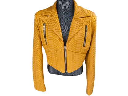 Women Jacket Ladies Cropped Snakeskin Leather Fashion Jacket Python Jacket by LFM Fashion