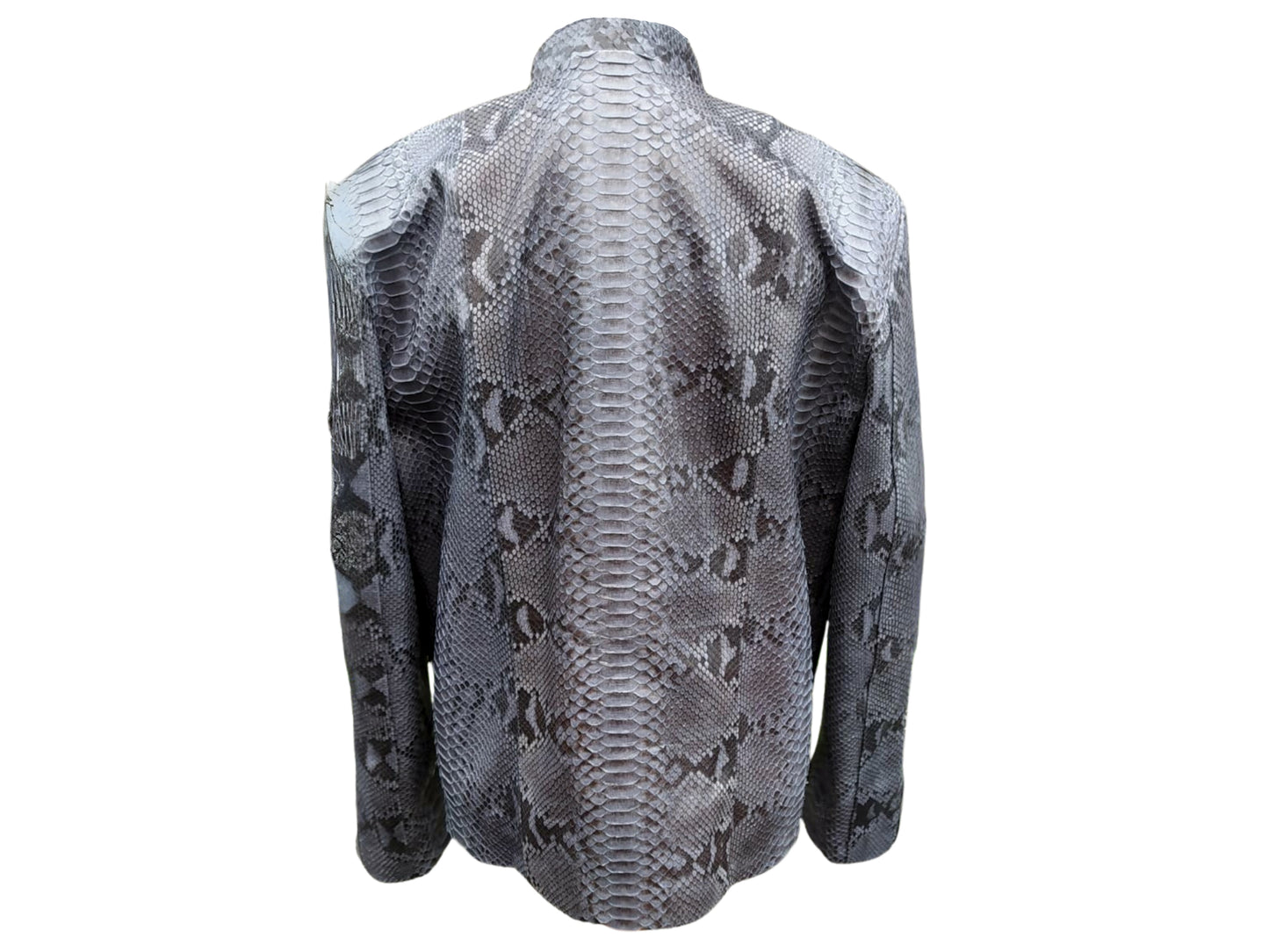 Snakeskin-patterned jacket on a white background