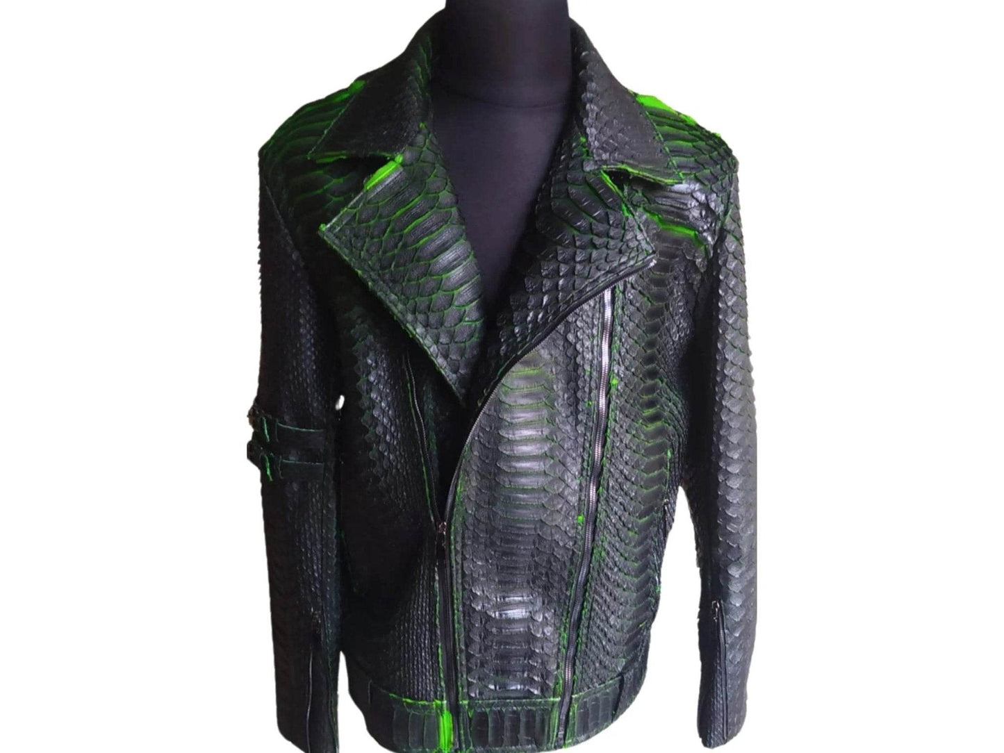 Motorcycle Leather Jacket | King Snakeskin Python Leather Scales - LFM Fashion