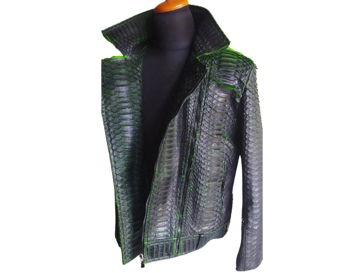 Motorcycle Leather Jacket | King Snakeskin Python Leather Scales - LFM Fashion