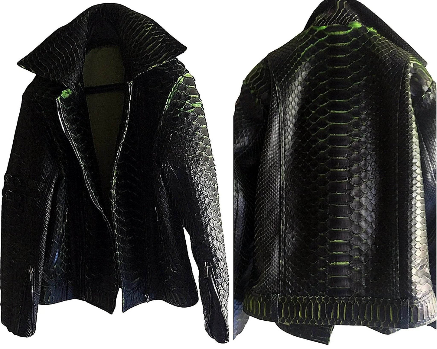 Motorcycle Leather Jacket | King Snakeskin Python Leather Scales - LFM Fashion