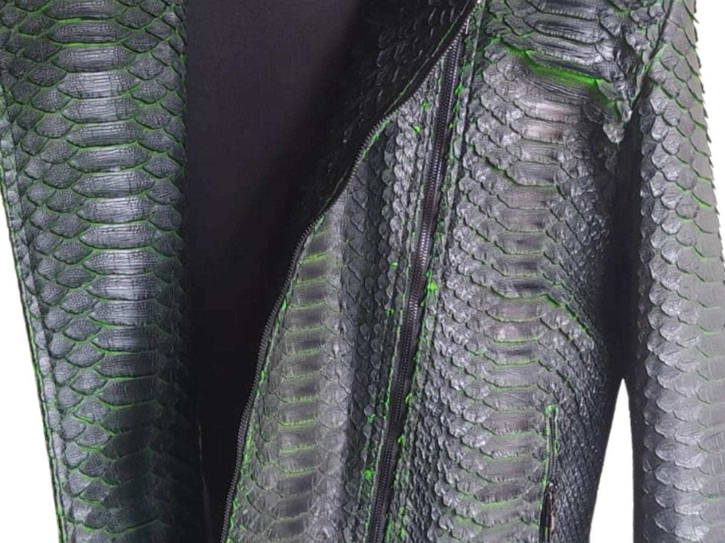 Motorcycle Leather Jacket | King Snakeskin Python Leather Scales - LFM Fashion