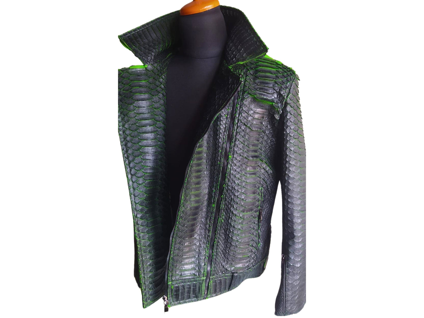 Men Jacket Motorcycle Leather Jacket | King Snakeskin Python Leather Scales Python Jacket by LFM Fashion