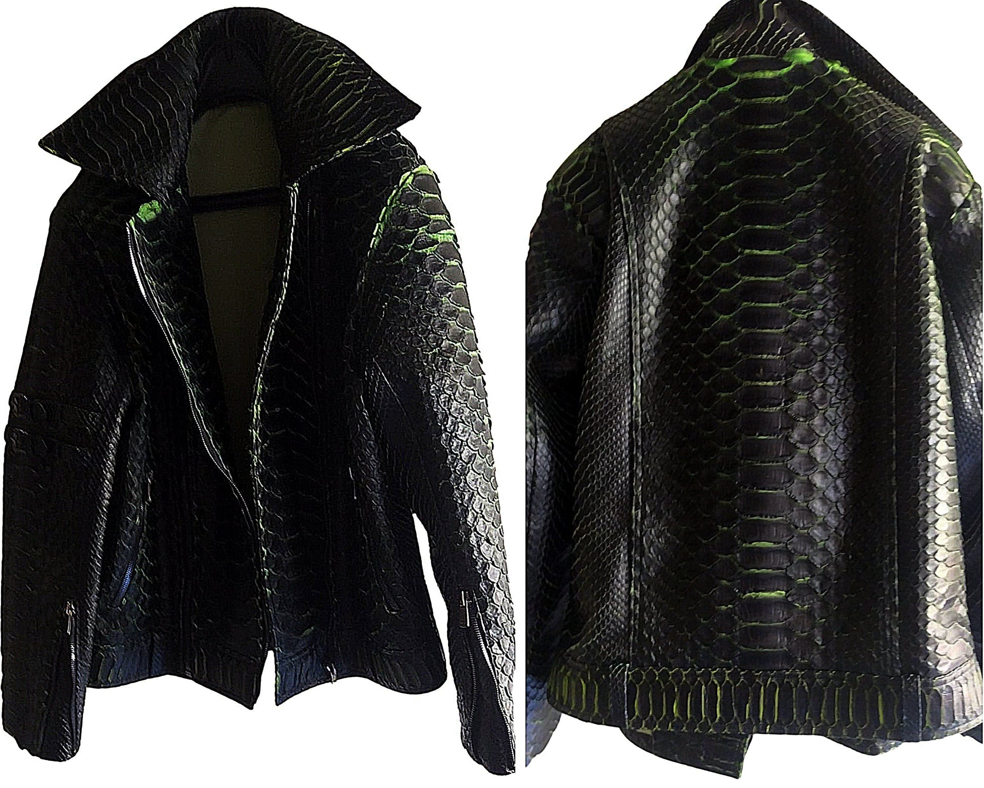 Men Jacket Motorcycle Leather Jacket | King Snakeskin Python Leather Scales Python Jacket by LFM Fashion