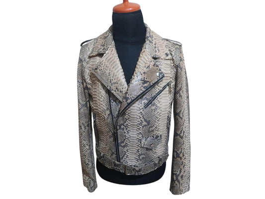 Men Jacket Natural Grey Python Snakeskin Leather Jacket Python Jacket by LFM Fashion