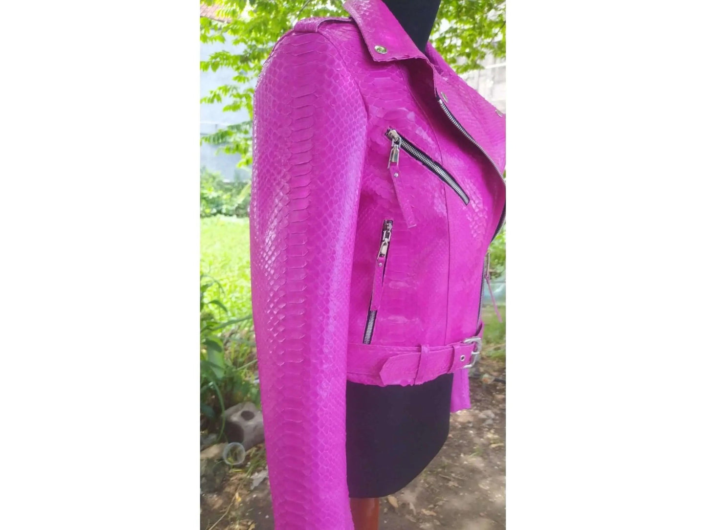 Neon Pink Python Snakeskin Leather Jacket - Python Jacket by LFM Fashion