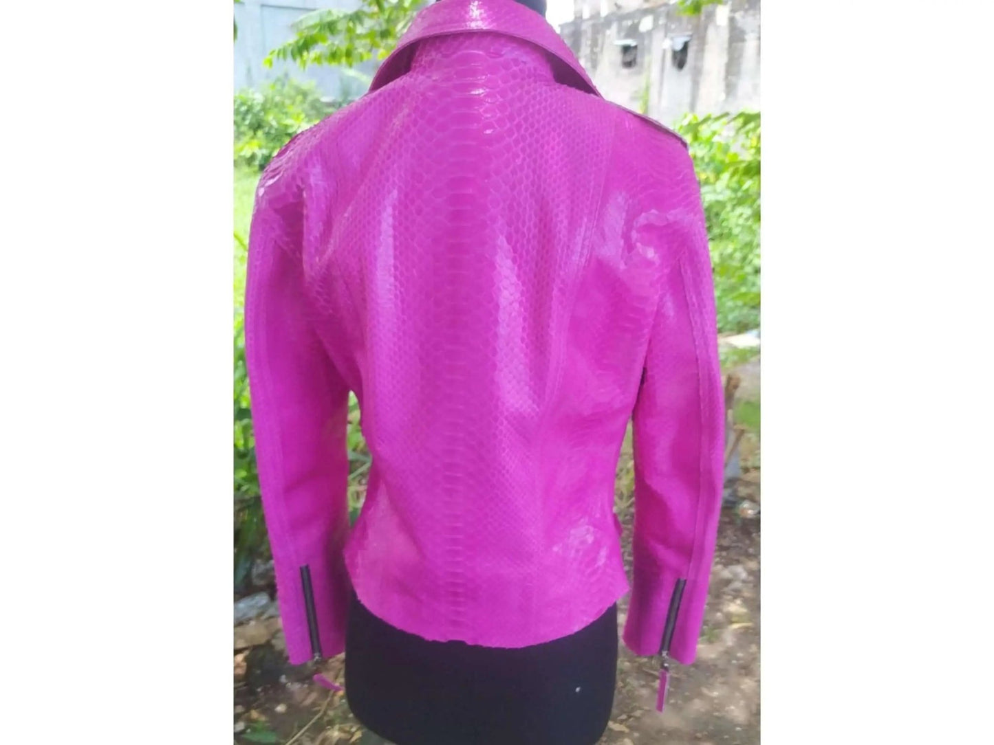 Neon Pink Python Snakeskin Leather Jacket - Python Jacket by LFM Fashion