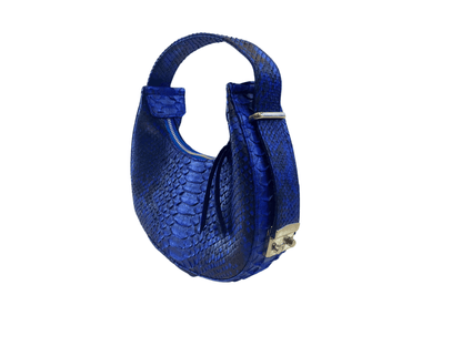 Oval Snakeskin Evening Handbag Blue Python Jacket by LFM Fashion
