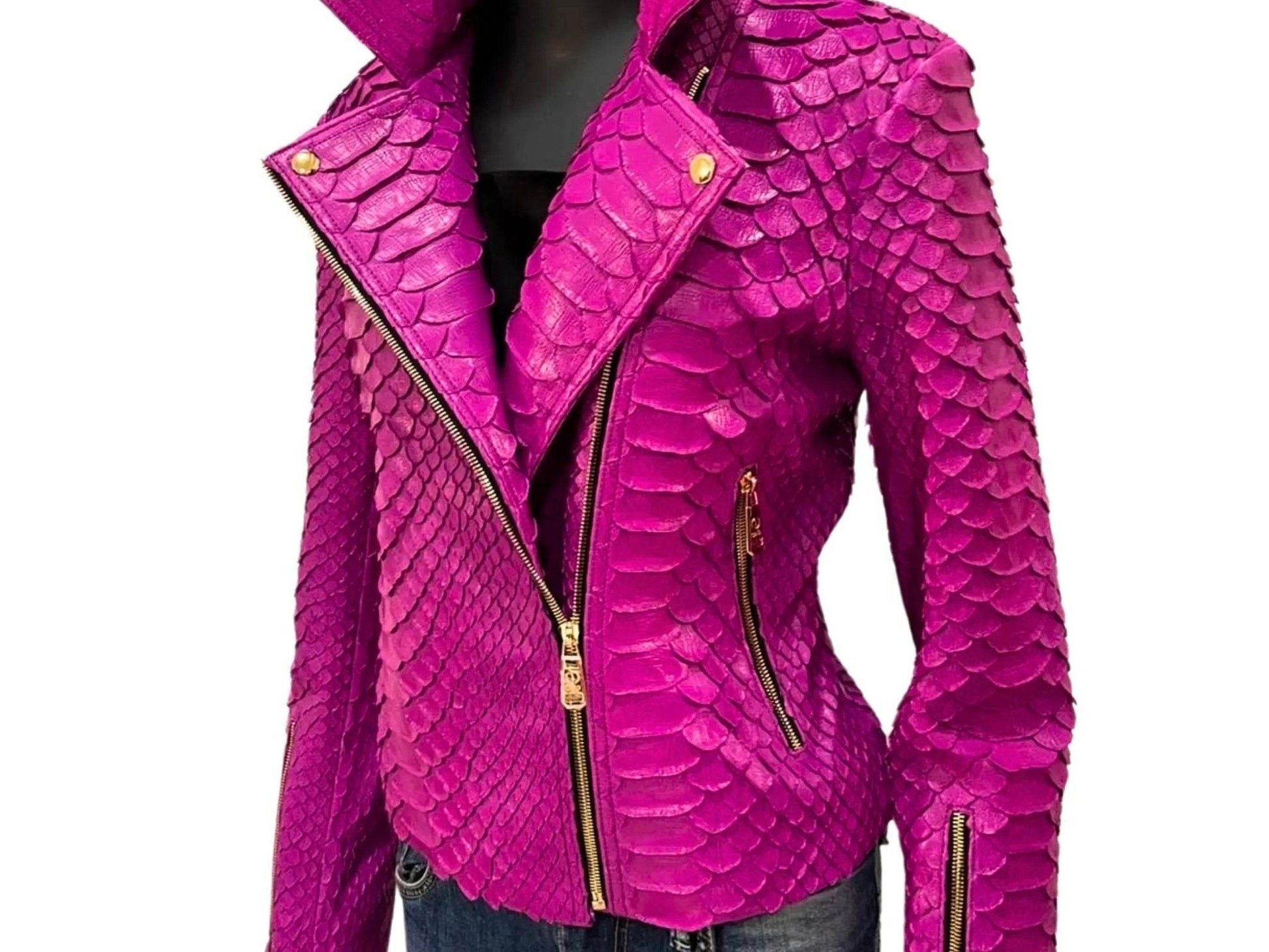 Pink Snakeskin Leather Jacket - LFM Fashion