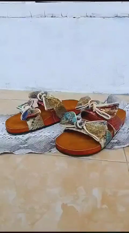 Snakeskin Leather Summer Sandals for Women
