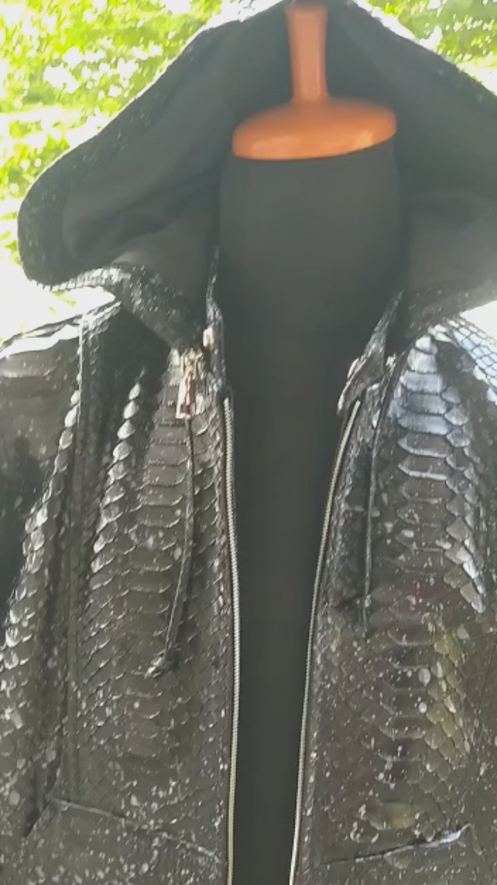 Black Hoodie Snakeskin Jacket