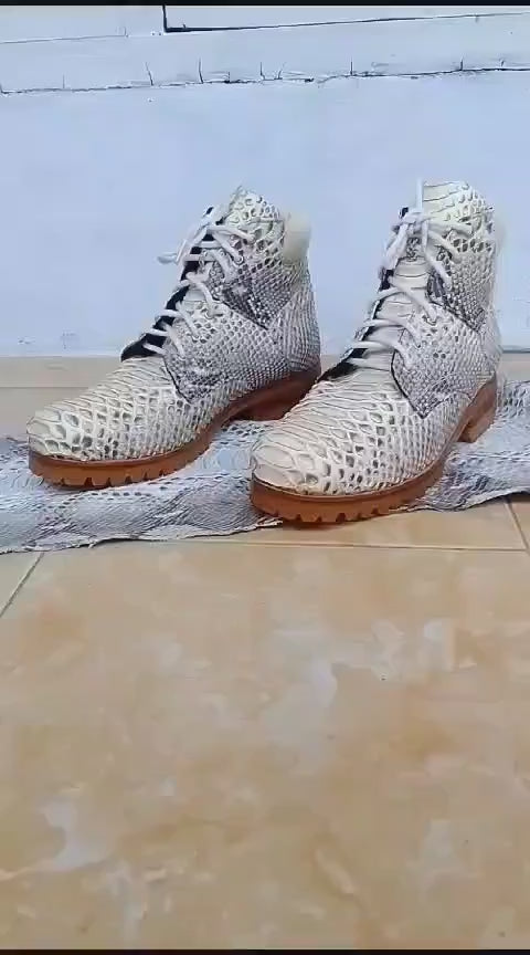 gray Snakeskin Python Leather Boots