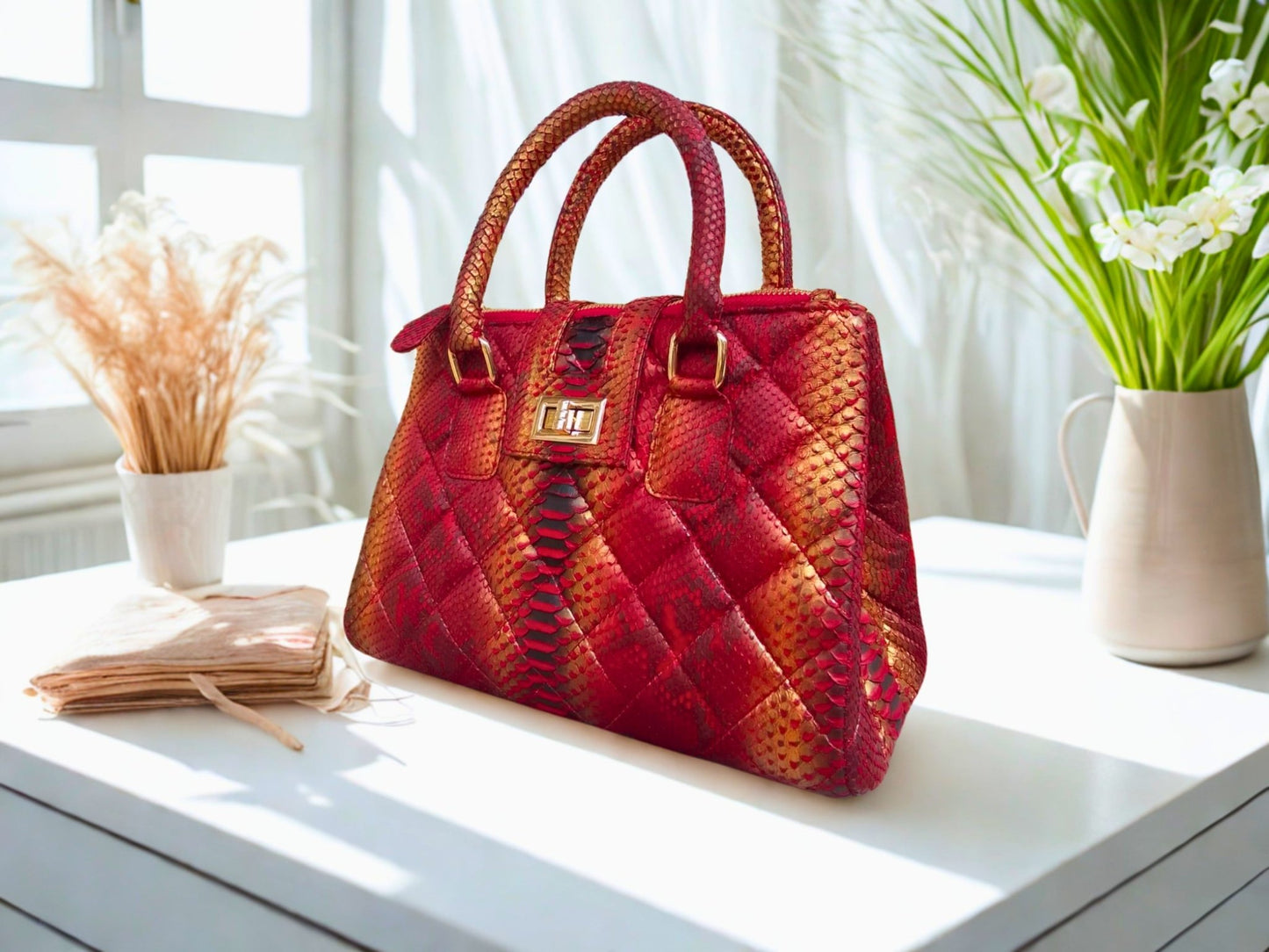 Python Snakeskin Diamond Quilted Bag