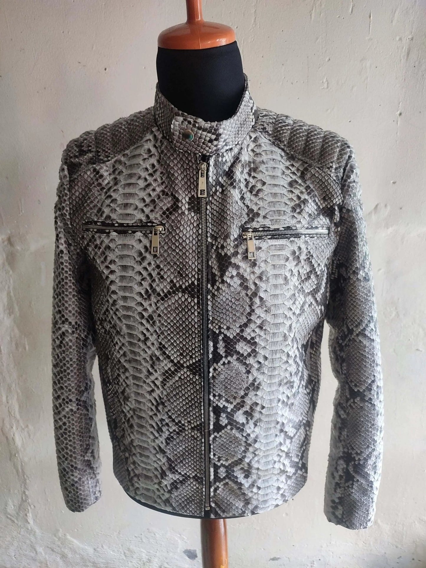 Quilted Python Snakeskin Leather Jacket - Python Jacket by LFM Fashion