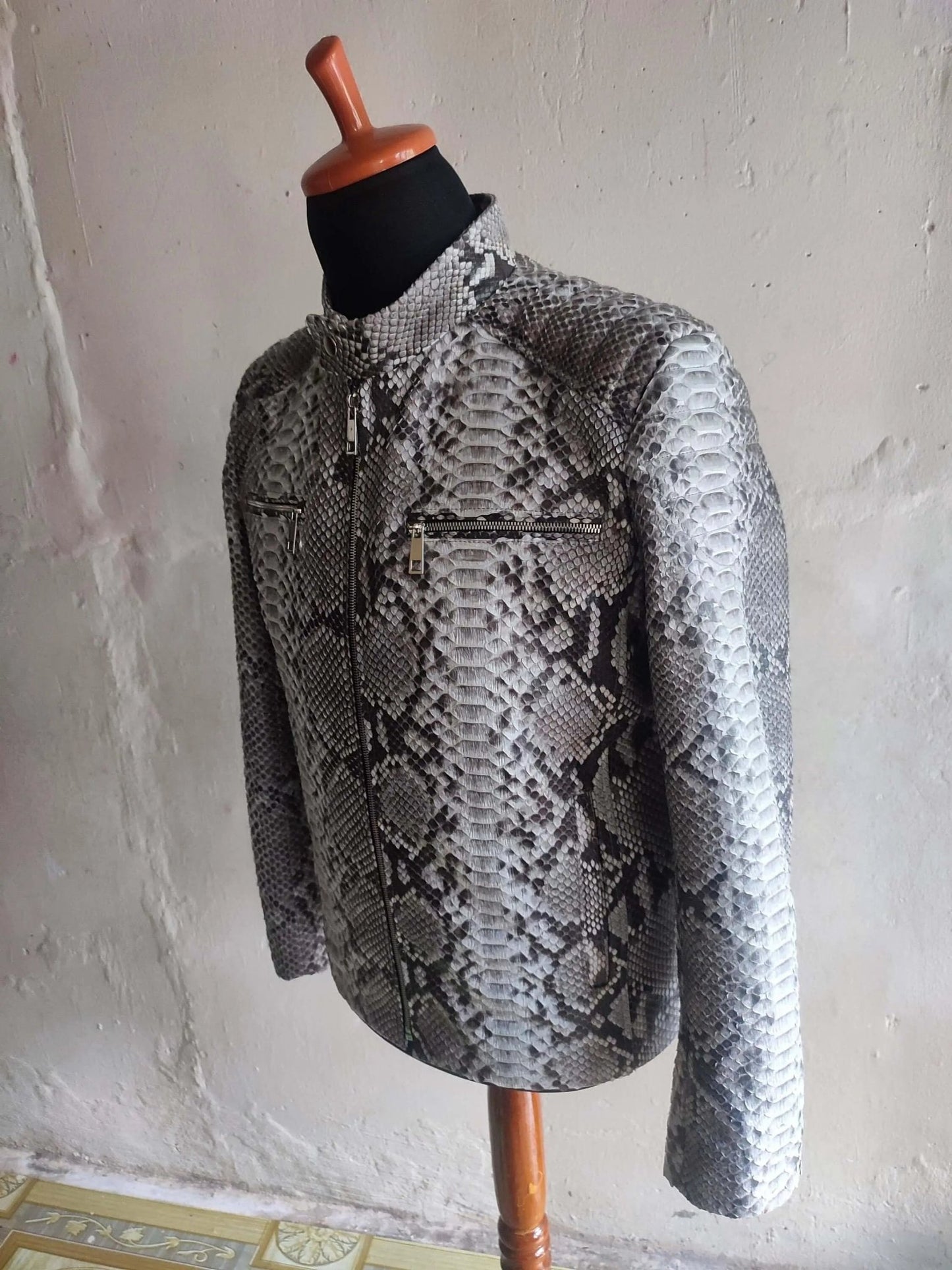Quilted Python Snakeskin Leather Jacket - Python Jacket by LFM Fashion