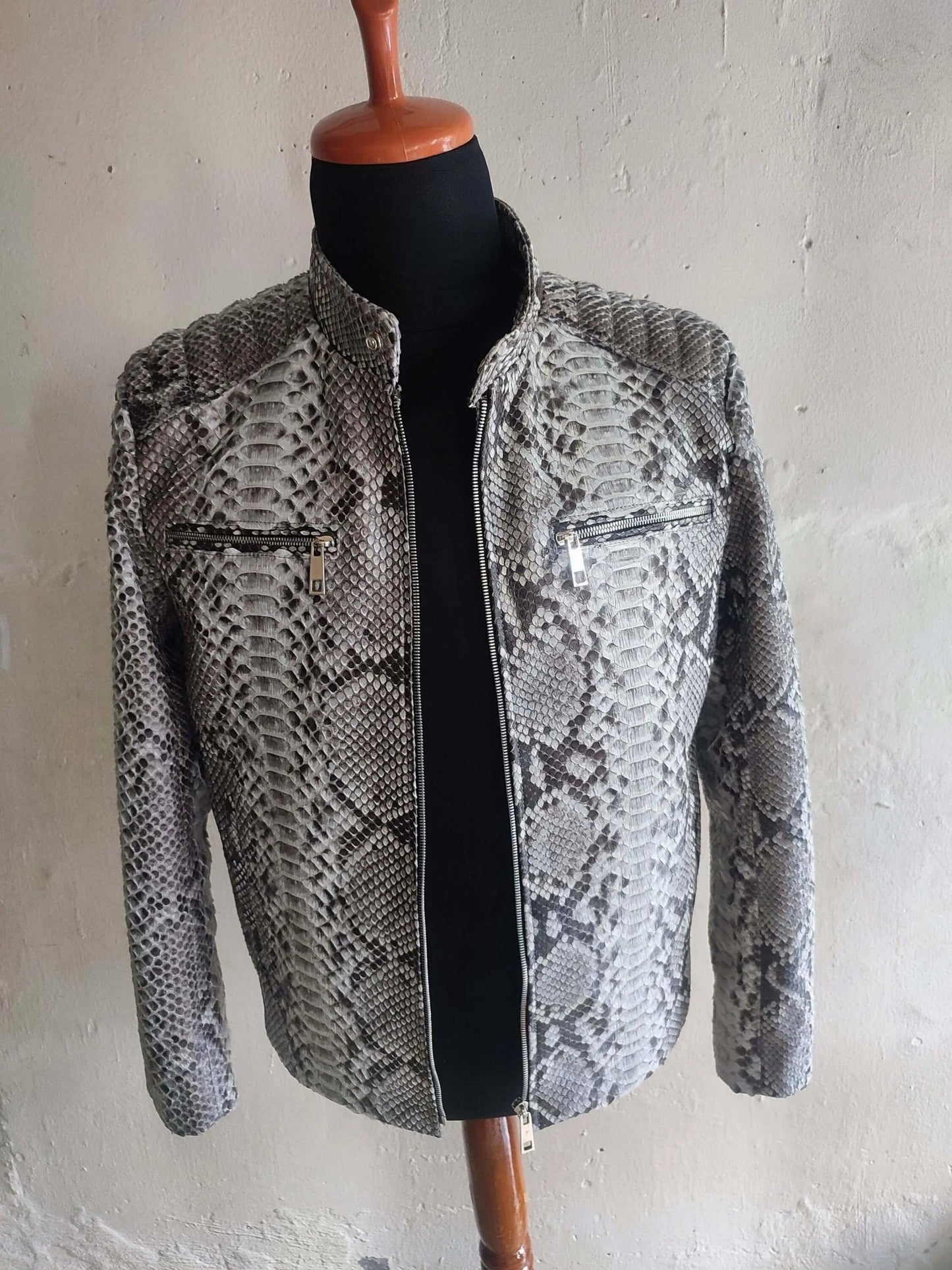 Quilted Python Snakeskin Leather Jacket - Python Jacket by LFM Fashion