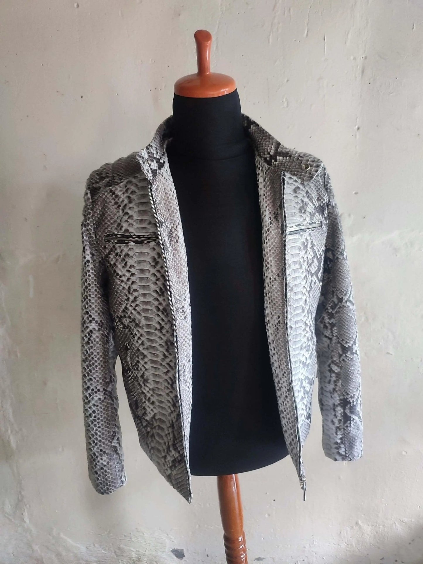 Quilted Python Snakeskin Leather Jacket - Python Jacket by LFM Fashion