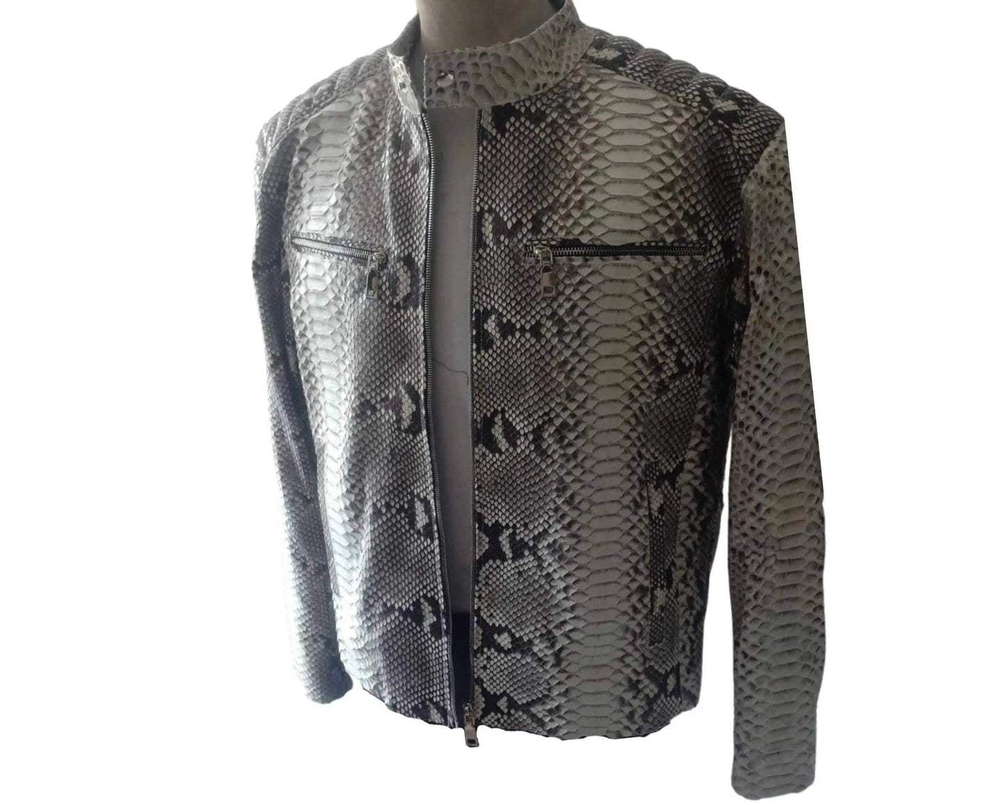 Quilted Python Snakeskin Leather Jacket - Python Jacket by LFM Fashion